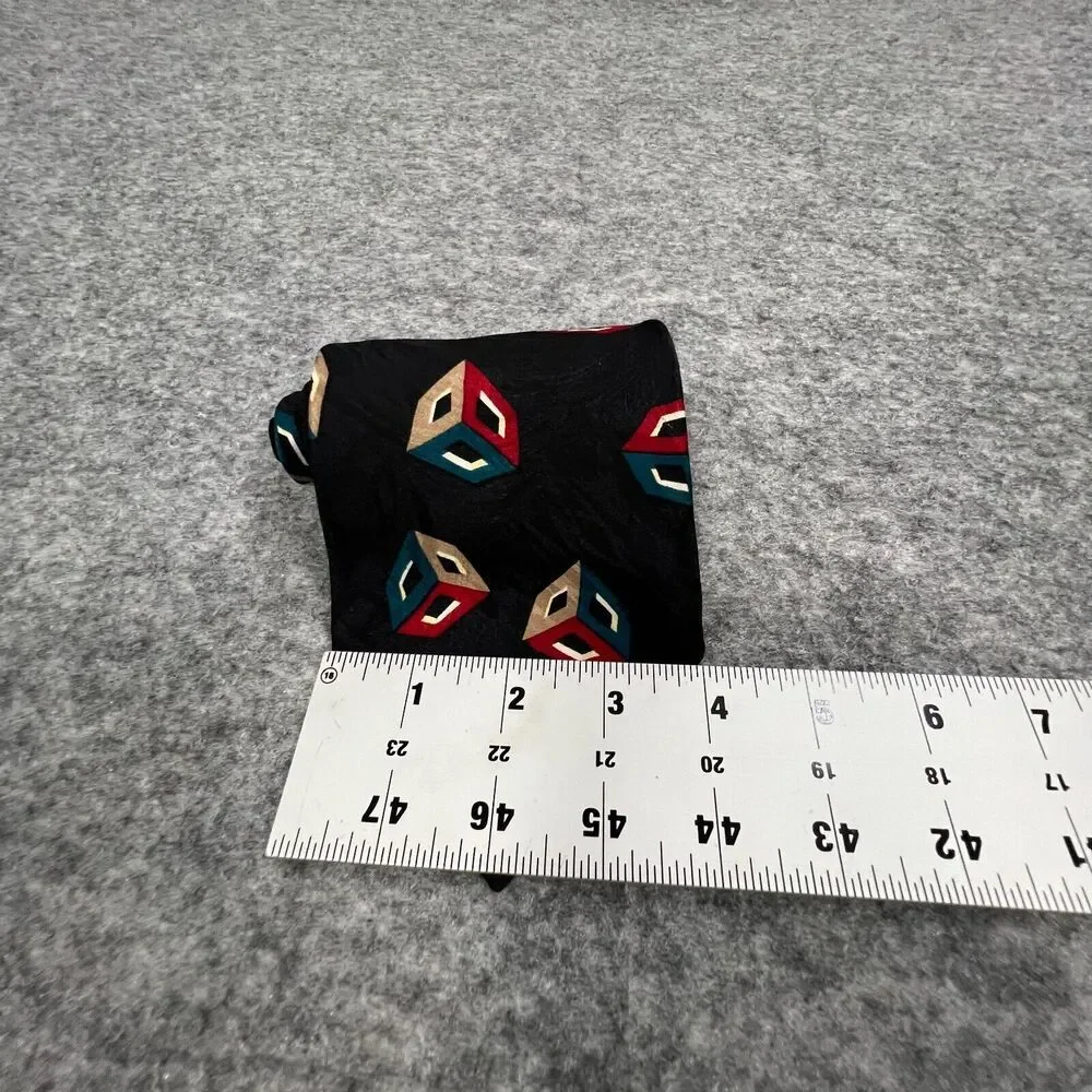 Studio R Men's Tie Black‎ Red Blue 100% Silk Hand Finished Made in USA Necktie